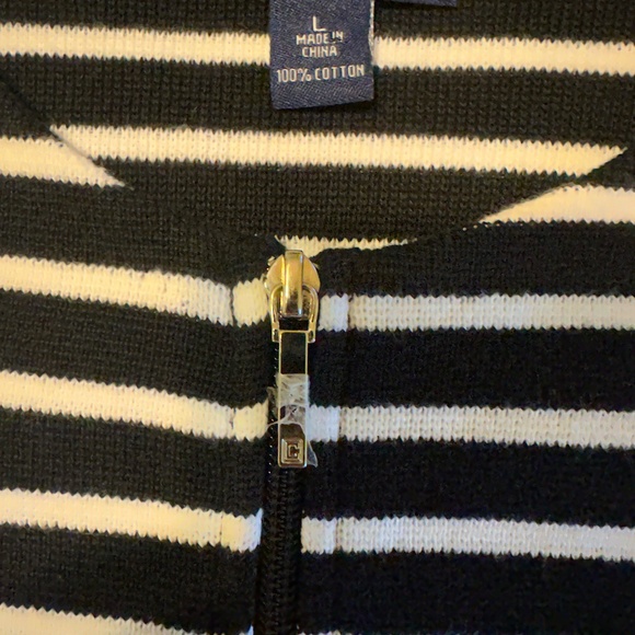 Chaps Black & White Striped Career Cardigan Sweater Zip Front Size Large NWOT - Picture 9 of 11